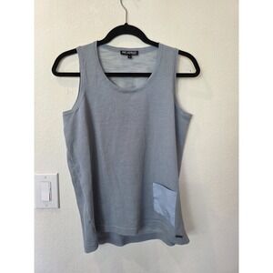 Picadilly Canada Light Blue Knit Tank Sz M Contrasting Pocket Semi Sheer Back